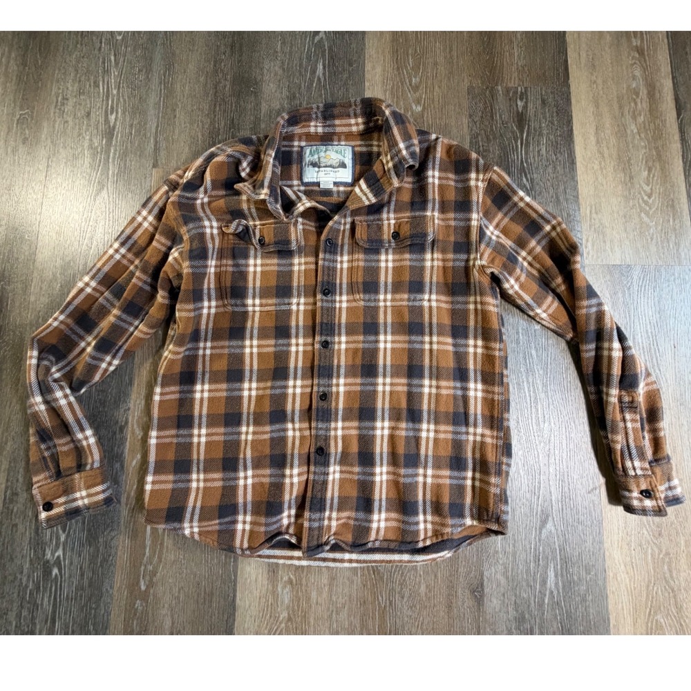 American Eagle Flannel Shirt Mens Medium Brown Plaid Long Sleeve Button Up Pocke